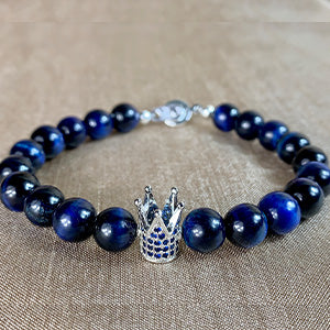 Blue Tiger Eye Crown Bracelet