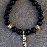 Black onyx "Loved" Charm Bracelet II