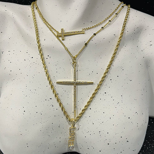 Layered Gold Faith Cross Necklace Stack