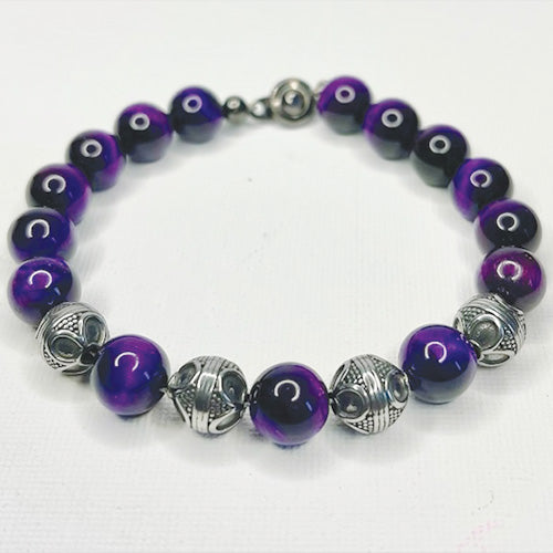 Purple Tiger Eye Stainless Steel Bracelet