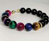 Pink Multi Color Tiger Eye & Black Onyx Bracelet
