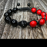 Red Fossil and Black Onyx Shamballa Bracelet