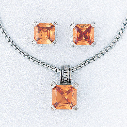 Princess Cut Champagne CZ Necklace Set