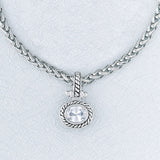 Antique Silver Oblong CZ Pendant Necklace