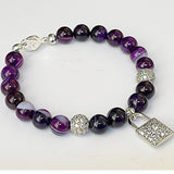Purple Stripe Agate Lock Charm Bracelet