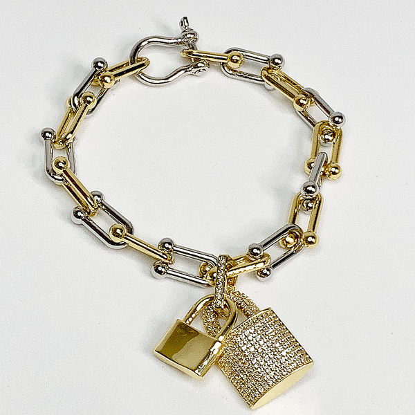 Two Tone U Link Lock Bracelet