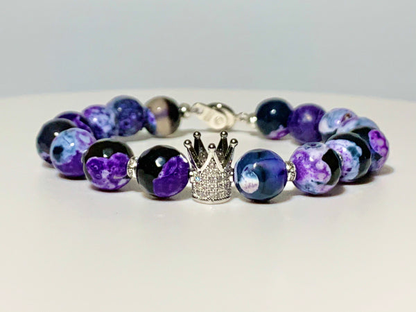 Purple Fire Crackle Agate Crown Bracelet