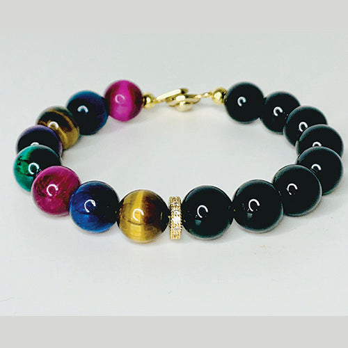 Multi Color Tiger Eye & Black  Onyx Bracelet